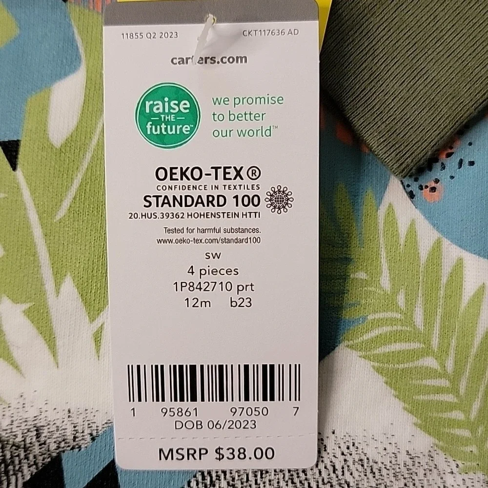 Carters Kids 4 Piece Pajama Set‎ 12M Dinosaur Print Cotton Sleepwear 1P842710